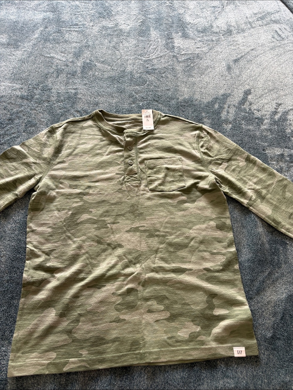 GAP kids Olive Camo Henley Long Sleeve Tee